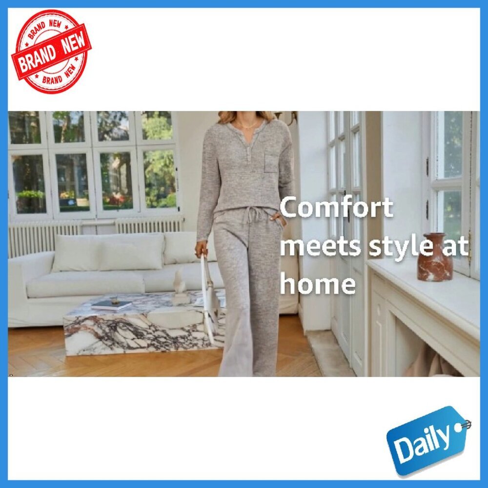 Soft Lounge Set Matching Pajamas Sweatsuit Comfortable Relaxed Fit - Picture 8 of 8